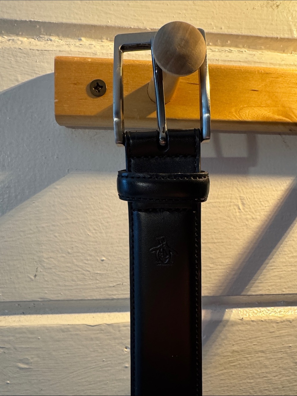 Men's Black Leather Belt with Silver Buckle